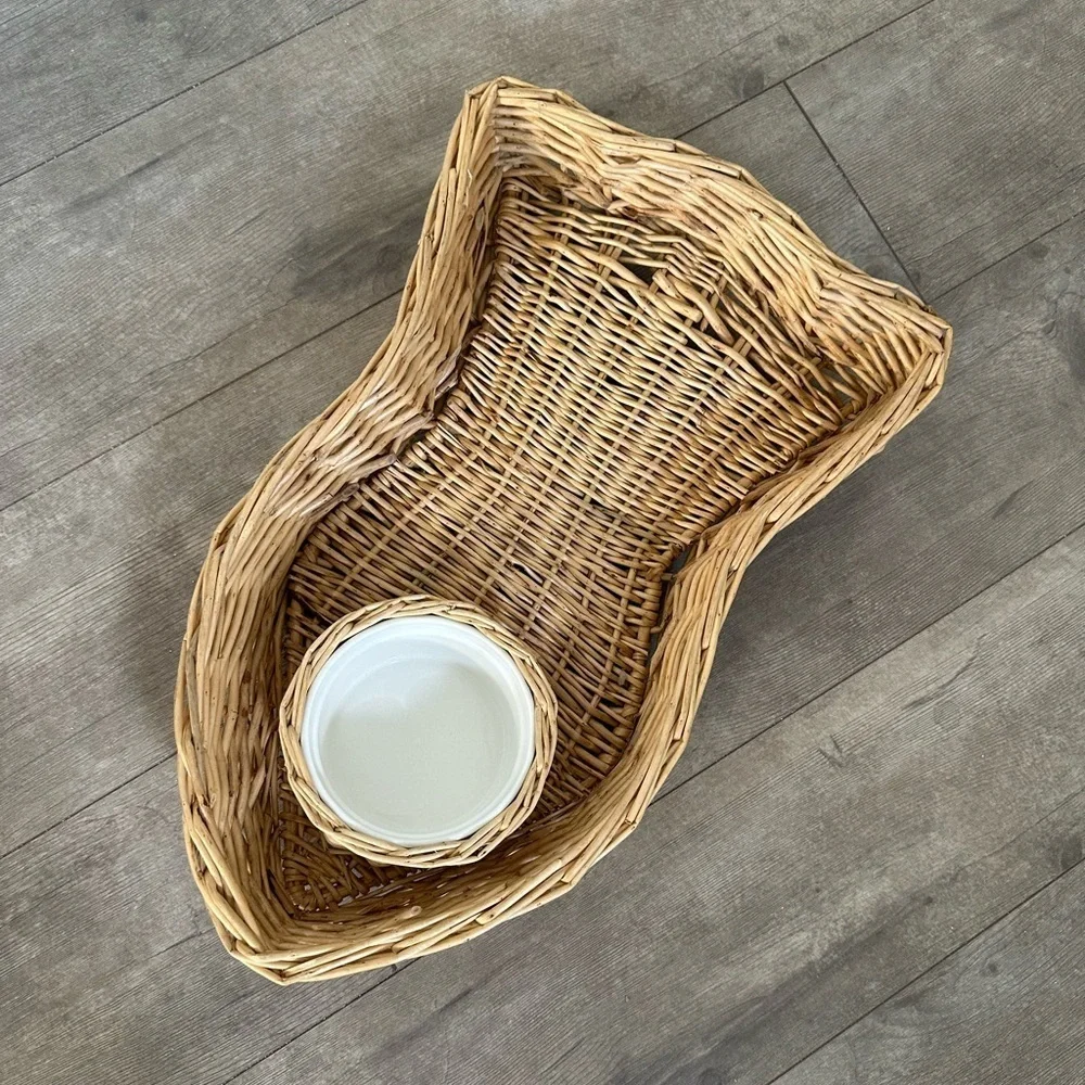 Gorgeous Fish Shaped Wicker Basket Snack Serving Tray + serving dip dish 17”x10”